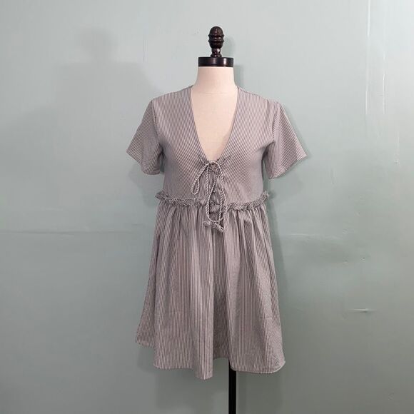 Hazel Pin Striped Tie Front Babydoll Dress - Picture 2 of 7